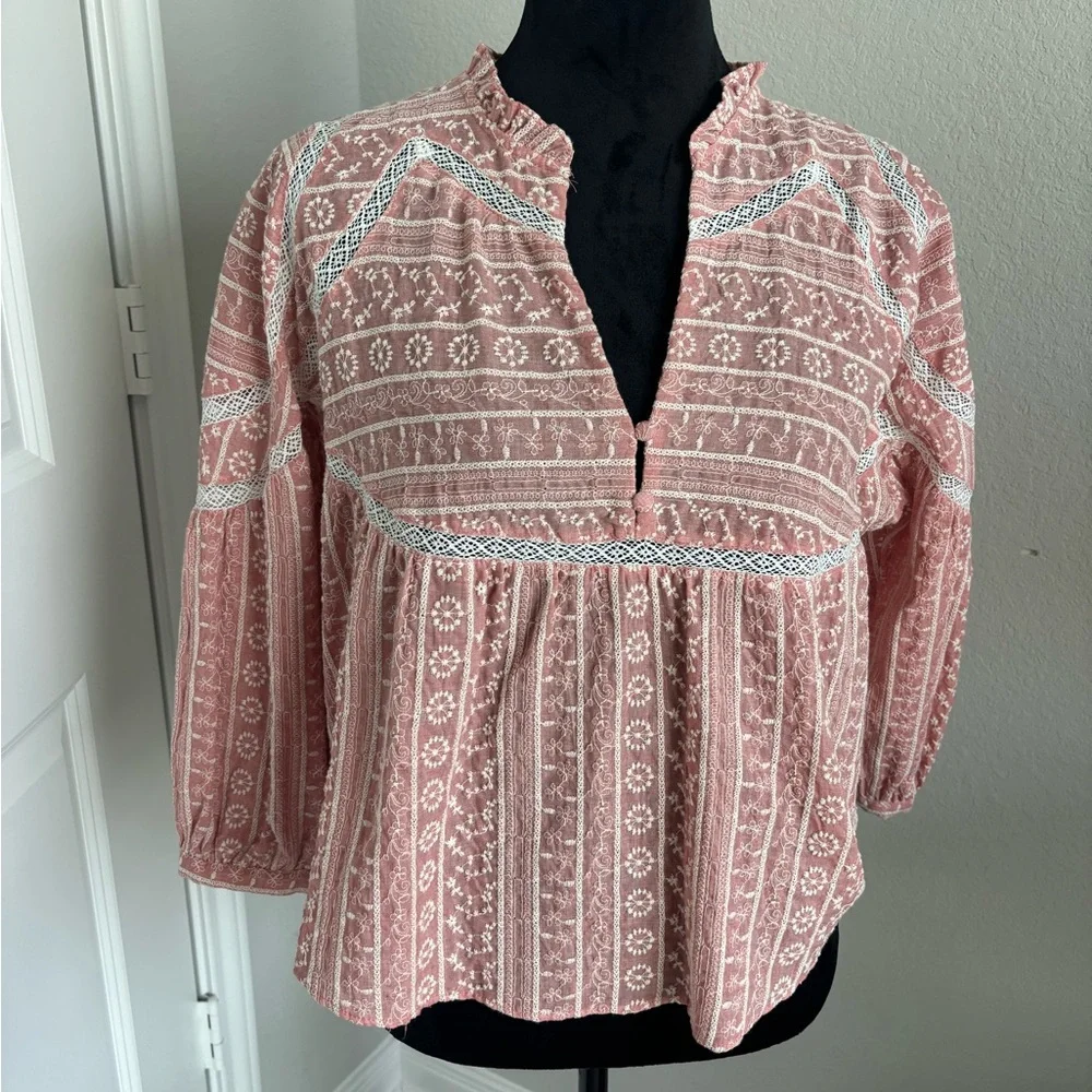 Zara Combination Embroidered Shirt‎ Size Medium - Picture 2 of 4